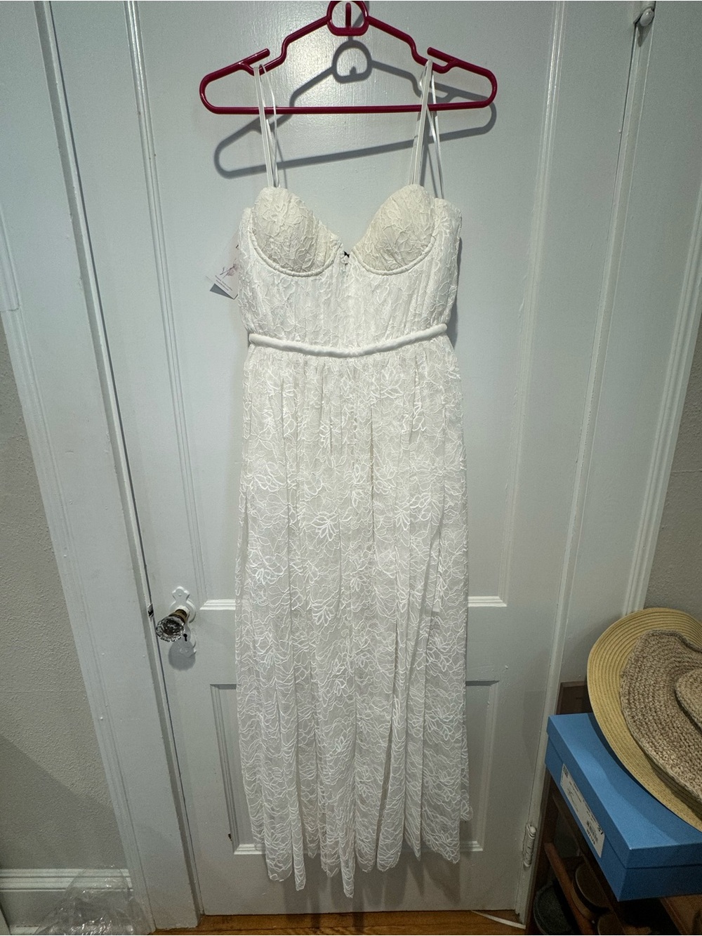 White Lace Spaghetti Strap Maxi Slip Dress